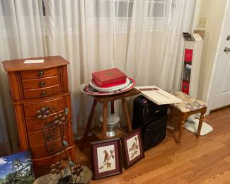 Side tables, jewelry box, luggage 