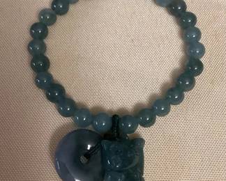 TTM079 Jade Bead Lucky Neko Cat Bracelet New