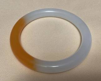 TTM077 Orange & White Jade Bangle Bracelet New