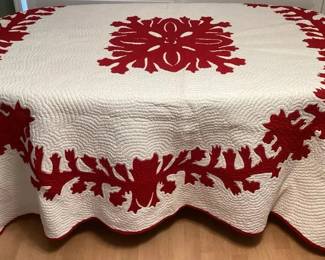 TTM006 Vintage Red & White Hawaiian Quilt 