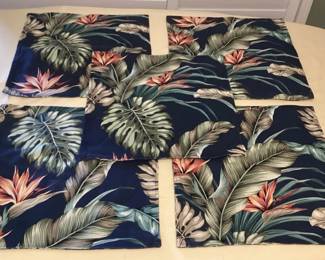 TTM007 Set Of Five Hawaiian Print Floral Barkcloth Throw Pillow Cases