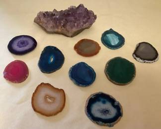 TTM010 Large Amethyst Cluster & Polished Geode Slices