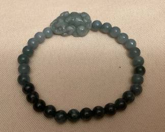 TTM078 Jade Beaded Bracelet With Foo Dog New