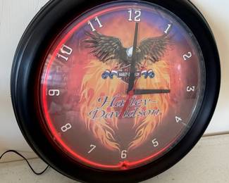 $45 15” Harley Davidson Neon Wall Clock- battery operated and lighted plug in