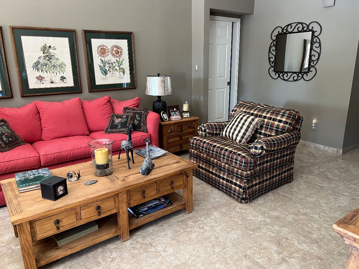 Living Room w/ Henredon Sofa and Ethan Allen Club Chair, Mexican Rustic Pine Table