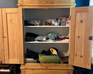 Antique European style natural pine wardrobe - can convert with bar for hanging clothes.