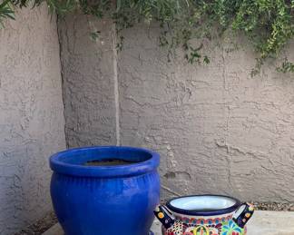 Large Blue Ceramic Pot and Talavera Pot