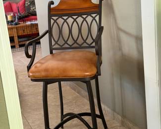 Leather and Metal Bar Stools (2) - swivel w/ foot rest