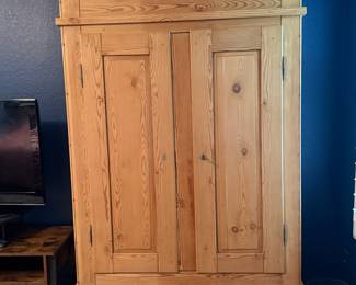 Antique European style amoir in natural pine "knockdown" armoire - can be easily disassembled into flat panels making them easy to move in tight staircases