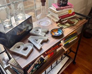 Bar cart and items
