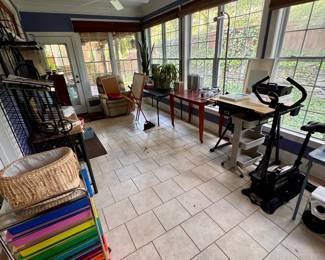 Art studio supplies and tables