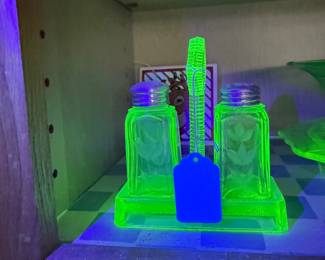 Art Deco Uranium Glass Shaker Set