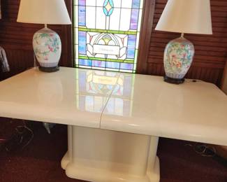 MCM pedestal dining table w 1 leaf