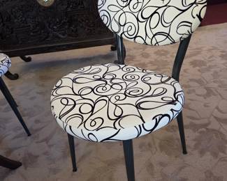Set of 4 white & black fabric chairs, metal frames