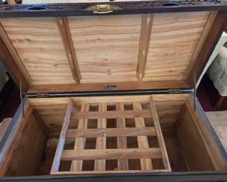 Antique, carved chest, interior