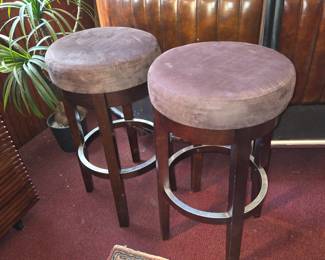Pair suede top bar stools