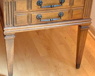 Neoclassical Two-Drawer Console Table with Marble Top & Speckled Finish