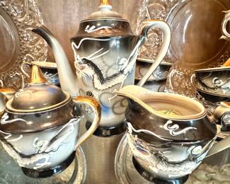 Japanese Moriage Dragonware Porcelain Tea & Coffee Service with Raised Dragon Decoration