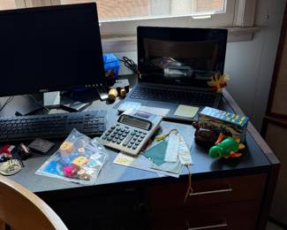 Dell Inspiron Laptop, Dell Monitor, Casio Printing Calculator, Computer Accessories & Contemporary Office Desk