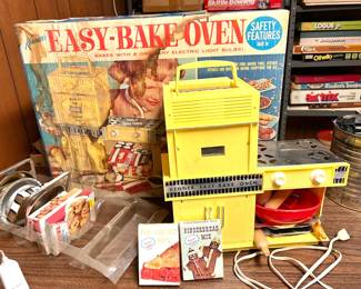 1960s Kenner Easy-Bake Oven Yellow Toy Kitchen Set with Original Box, Baking Pans, Accessories & Junior Chef Mix Boxes