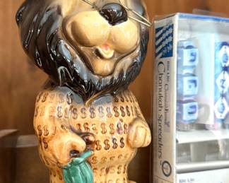 Ceramic Money Lion Coin Bank with Dollar Sign Motif & Money Bag