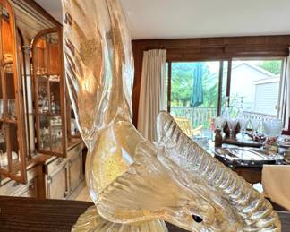 Large Handblown Art Glass Pheasant Sculpture with Gold Aventurine Marano