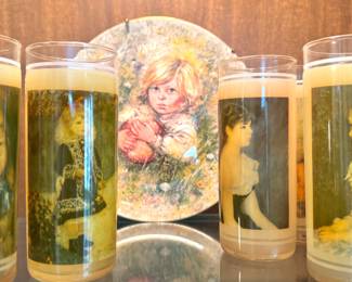 1970s Portrait Photo Transfer Highball Tumbler Glass Set with Victorian Women & Girls