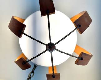 Mid-Century Modern Sculptural Bentwood Orb Pendant Light with Opaline Globe