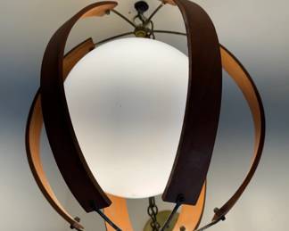 Mid-Century Modern Sculptural Bentwood Orb Pendant Light with Opaline Globe