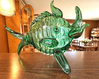 Large Green Hand-Blown Art Glass Tropical Fish Sculpture