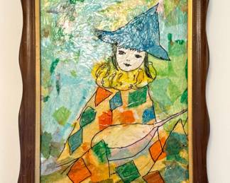 Framed Harlequin Pierrot Mixed-Media Collage Artwork