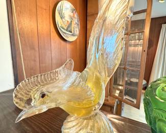 Large Handblown Art Glass Pheasant Sculpture with Gold Aventurine, $150–300