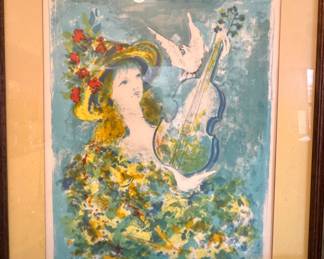 Jean Charnotet Signed Limited Edition “Lady with Violin” Original Lithograph 193/275