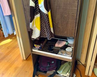 Tall Wood Wardrobe Storage Cabinet with Double Doors, Open Shelf & Accessory Tray