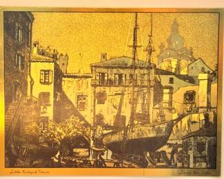 Leon R. Pescheret “Little Boat Yard, Venice” Signed Color Etching