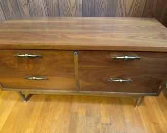 Lane Mid-Century Modern Walnut Cedar-Lined Hope Chest Storage Bench with Brass Hardware