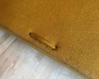 Mid-Century Modern Walnut & Cane Convertible Sleeper Sofa in Mustard Upholstery