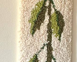 Mid-Century Sunflower & Mushroom Crewel Embroidery Fiber Art Wall Hanging