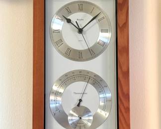 Bulova Wood Wall Clock with Thermometer & Hygrometer Weather Station