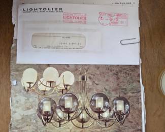 Lightolier Promenade Mid-Century Modern 6-Light Brass & Glass Globe Chandelier Model 40791