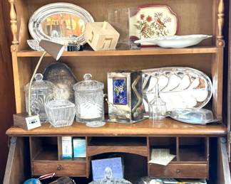 Judaica, Israeli Collectibles, Silverplate Serving Ware, Cut Crystal, Dreidel, Tzedakah Box, Hanukkah Décor, Ceramic Lions & Traditional Secretary Desk