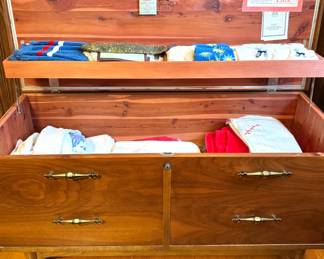 Lane Mid-Century Modern Walnut Cedar-Lined Hope Chest Storage Bench with Brass Hardware