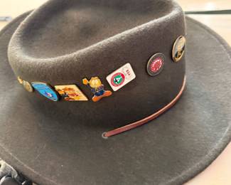 Felt Fedora / Safari-Style Hat with Assorted Enamel Advertising & Character Pins