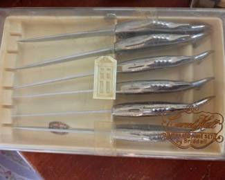 Vintage Regent Sheffield Fish-Shaped Stainless Steel Steak Knives — Set of 6, Made in Japan, Original Case