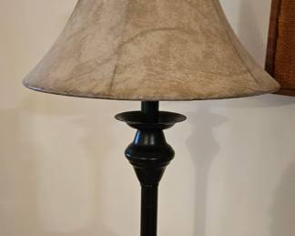 Small black metal desk lamp with parchment shade second image