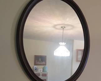 Dark Wood Oval Wall Mirror