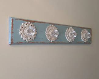 Distressed Wood Hook Rack with Glass Knobs
