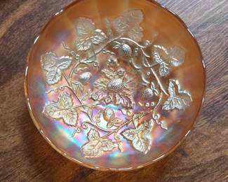 Marigold Strawberry Carnival Glass Bowl