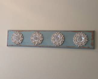 Distressed Wood Hook Rack with Glass Knobs second image