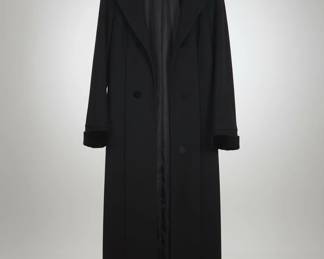 Black wool blend coat with velvet trim